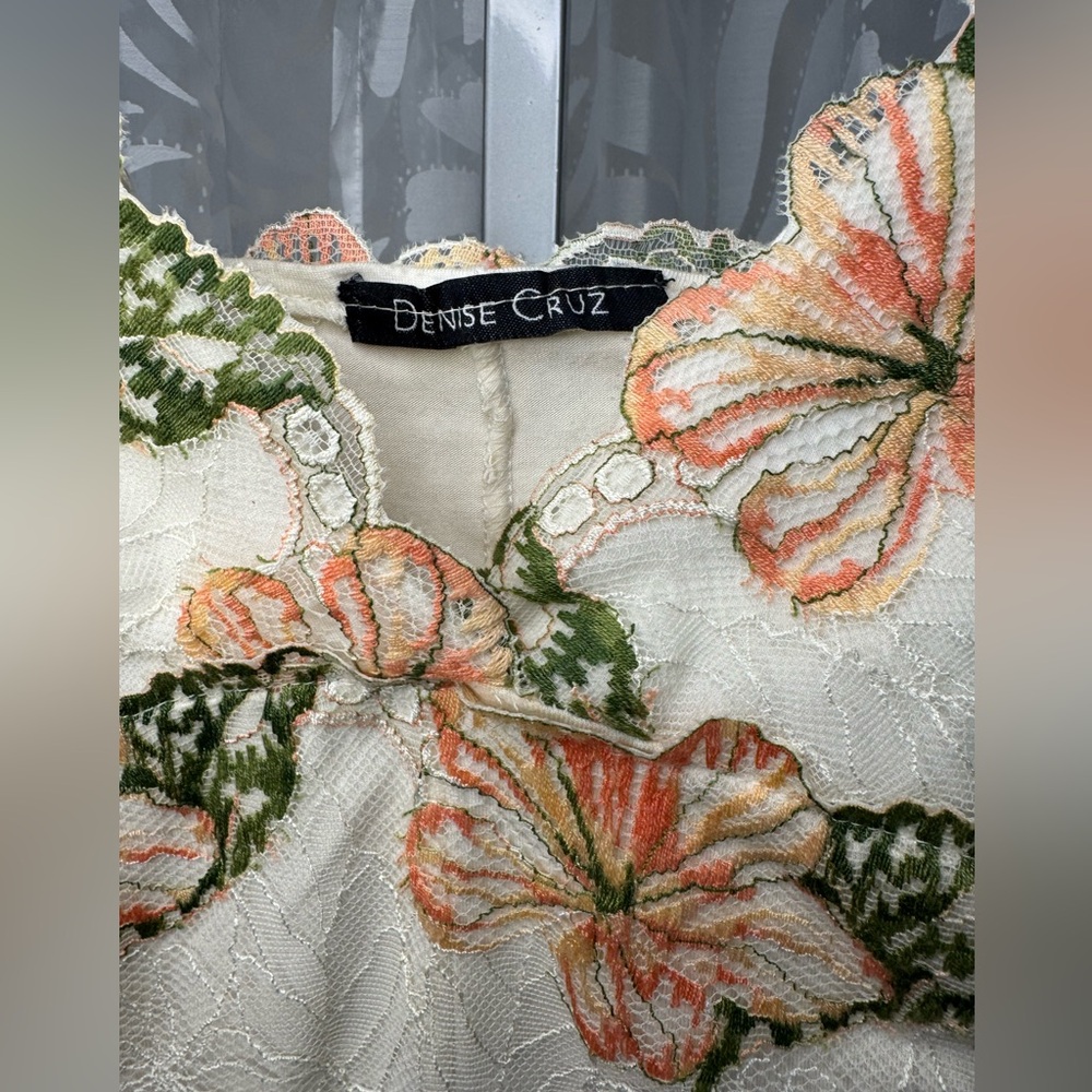 Cami Tank Bralette Soft Cotton Lined Lace with Cream with Floral Pattern - Picture 2 of 10